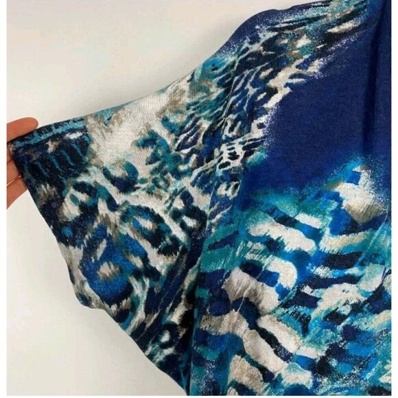 Chicos Fierce Blues Kandyce Cardigan Size 1 US Medium Short Sleeve Open Front - Picture 5 of 12